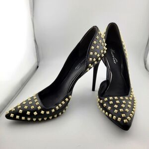 Kenneth Cole York Black Leather Stiletto Heels With White Studs EUC SZ 7.5